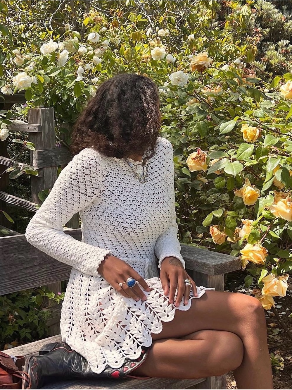 Doen Heirloom Beatriz Crochet Dress Pearl Small Pima Cotton